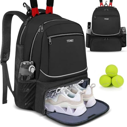 Ytonet Tennis Bag Tennis Backpack for Women Men 2 Rackets with Insulated Pocket Ventilated Shoe Compartment - color: Black