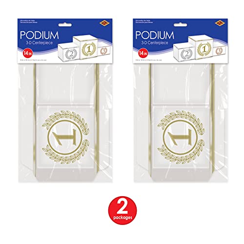 Beistle 3-D Podium Centerpieces – 2 Pack Tiered Awards Podium Display Decorations for Victory Tables, International Tournaments, Achievement Celebrations, Banquets, Ceremonies and Events, 5" x 14" - style: Podium