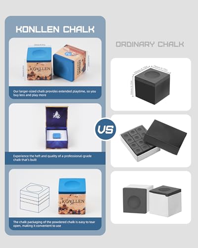 KONLLEN Billiard Chalk, Nano High Grip Pool Cue Chalk, Low Dust, Long Lasting, Fewer Miscues, Enhanced Spin Control, Professional Chalk for Pool Cue Tips (S/M/H) - color: 005 M Blue