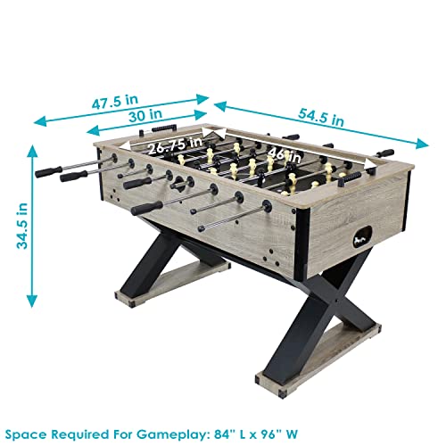 Sunnydaze Delano 54.5-Inch Indoor Foosball Table Adult Size - Soccer Game Table for Adults - 2 Balls - Gray Distressed Wood Look
