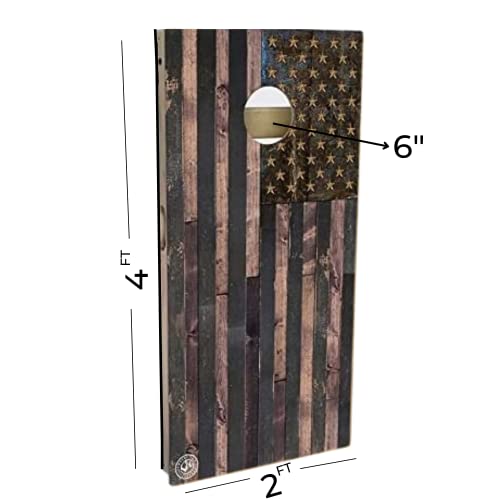 Slick Woody's Professional-Grade Cornhole Boards - 4'x2' Solid Wood Regulation Woodgrain Flag Bean Bag Toss Game with 8 Resin Filled Bags - color: B&W American Flag