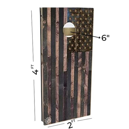 Slick Woody's Professional-Grade Cornhole Boards - 4'x2' Solid Wood Regulation Woodgrain Flag Bean Bag Toss Game with 8 Resin Filled Bags - color: B&W American Flag