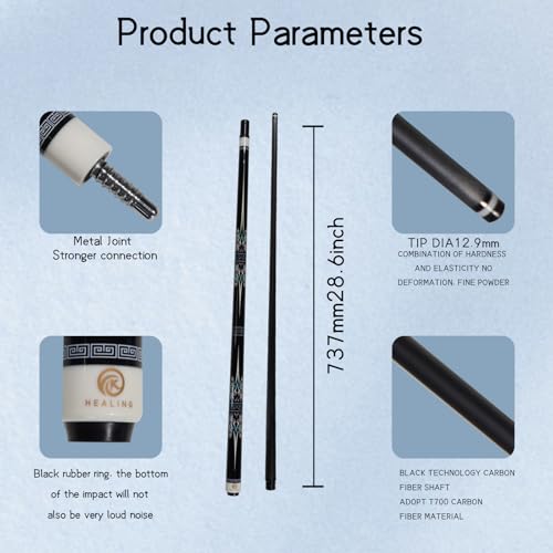58" 19-20oz 2-Piece Carbon Pool Cue Stick 11.8mm Tip Billiard Carbon Fiber Clue, Billiard Supplies 1/2 Joint Handmade Straight Fit Ball/Black Eight, Nine Balls 19-20oz (Play Cue) - color: Black-2