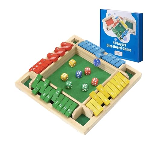 Shut The Box Game Wooden, 2026 New Shut The Box-Wooden Dice Board Game with 8 Dice, Four-Sided Flip Card Game Toys, Enhancing Mathematical and Decision-Making Skill (4 Color)
