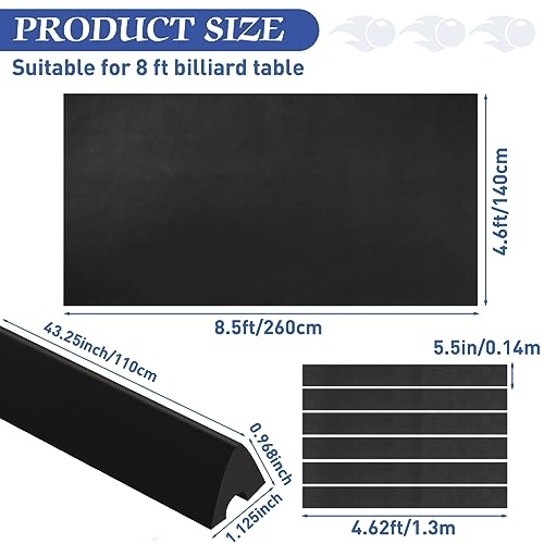 Mixweer Billiard Cloth for 8 ft Pool Table Pre Cut Felt with 6 Cloth Strips and 6 Pool Table Rubber Bumpers for Bars, Clubs, Hotels Replacement - color: Black