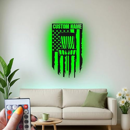 Custom Disc Golf Basket Led Light Metal Wall Art Personalized Gift for Disc Golfers Game Room Decor