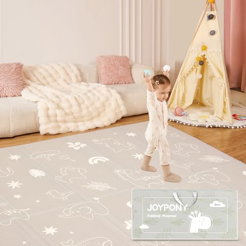 Joypony Baby Play Mat, 79" X 71" X 0.6" Extra Large & Thick Reversible Foldable Play Mats for Babies and Toddlers, Anti-Slip Portable Foam Floor Mat for Tummy Time with Travel Bag - size: 71x79x0.6 Inch