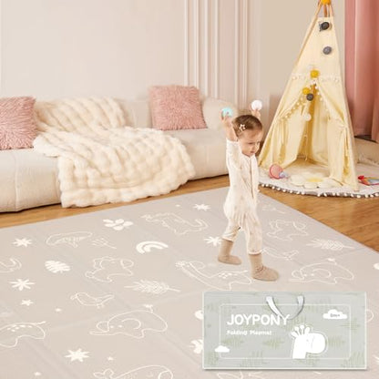Joypony Baby Play Mat, 79" X 71" X 0.6" Extra Large & Thick Reversible Foldable Play Mats for Babies and Toddlers, Anti-Slip Portable Foam Floor Mat for Tummy Time with Travel Bag - size: 71x79x0.6 Inch