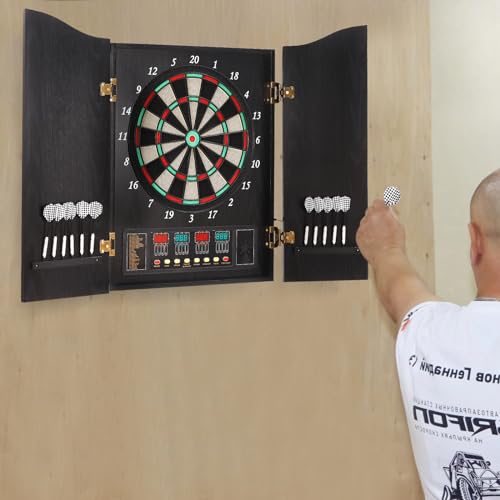 Electronic Dart Machine,Wall Mounted Soft Tip Dartboard Cabinet Set for Adults with 88 Dart Heads and 12 Darts,Digital Dart Boards with 4 LED Displays for Offices Gardens Party Rooms
