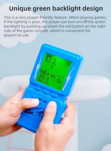 Green Backlight Block Game Console Built-in 23 Building Brick Retro Games Electronic Cube Puzzle Kid's Birthday Outdoor/Indoor/Travel Leisure Entertainment (Pink) - color: Pink
