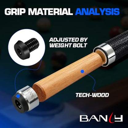 Banly Carbon Fiber Pool Cue Stick - Billiard Pool Stick for Adults, Low Deflection Pool Stick with Metal Ring Professional Cue Stick with Box Case - color: Blue