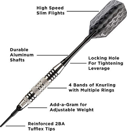 Viper by GLD Products Bobcat Adjustable Weight Soft Tip Darts with Storage/Travel Case - size: 16 Grams (Adjustable to 17 and 18 Grams), style: Nickel Silver Plated with Black Rings