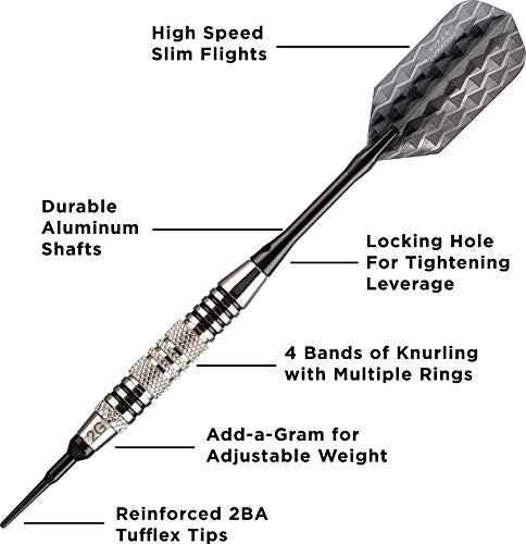 Viper by GLD Products Bobcat Adjustable Weight Soft Tip Darts with Storage/Travel Case - size: 16 Grams (Adjustable to 18 and 19 Grams), style: Nickel Silver Plated with Black Rings