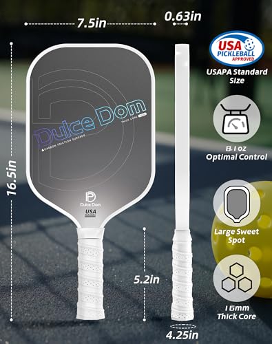 Dulce DOM Pickleball Paddles Set of 2/4 - USAPA Approved, 4 Indoor Outdoor Pickleball Balls, Fiberglass Surface Paddle Racket with Cover Bag, Ideal Training Equipment Gift for Men & Women - color: Grey*1