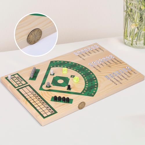 Baseball Board Game,Baseball Dice Board Game,Solid Wood 15mm Thick,12 Pieces and Dice,Markers,Manual Included,Portable,Perfect for Home Party,Family Night,Road Trip