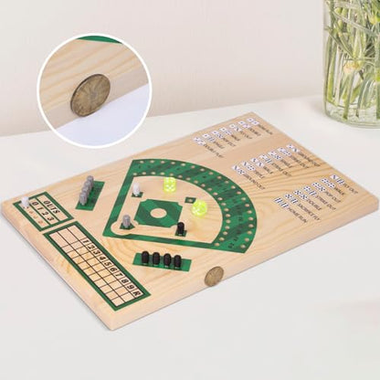 Baseball Board Game,Baseball Dice Board Game,Solid Wood 15mm Thick,12 Pieces and Dice,Markers,Manual Included,Portable,Perfect for Home Party,Family Night,Road Trip
