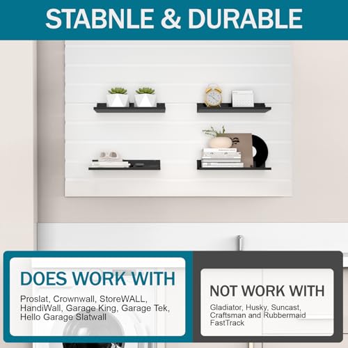 6 Pack 12.5 Inch X 5 Inch Metal Slatwall Shelves,Slat Wall Hanging Shelf Accessories, Heavy Duty Slatwall Shelf for Garage, Retail, Home Storage (Black, 12.5x5, 6)