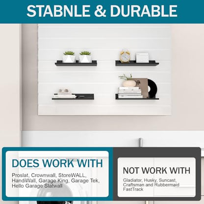 6 Pack 12.5 Inch X 5 Inch Metal Slatwall Shelves,Slat Wall Hanging Shelf Accessories, Heavy Duty Slatwall Shelf for Garage, Retail, Home Storage (Black, 12.5x5, 6)