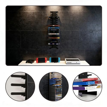 4-Pack Video Game Storage Wall Mount, Video Game Holder, Metal Wall-Mounted Case Holder for DVD/CD, Xbox, PS, Switch, Holds up to 72，Suitable for Offices and Bedrooms