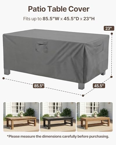 Vailge Rectangular/Oval Patio Table Cover, Heavy Duty Waterproof Outdoor Lawn Patio Furniture Covers, X-Large Grey - color: Grey, size: Rectangle-84"L x 44"W x 23"H