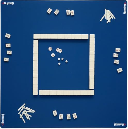 The Gaming Mat Company Mahjong Mat. 33" x 33" Blue with Stitched Edge Premium Square Playmat for Poker, Dominoes & Bridge, Professional Mahjong Table Cover, Poker Table Top, Card Game Mat - color: Blue - Stitched
