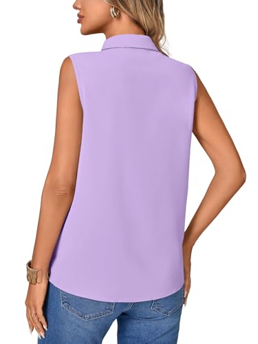 Vrtige Women's Summer Tank Top Button Down Ruffle Front Collar Neck Sleeveless Blouse Shirt Top - color: Light Purple, size: Medium