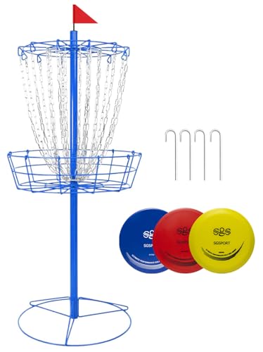 Disc Golf Basket - Portable Disc Golf Target with Heavy Duty 24-Chains Come with 6pcs Disc Golf Discs and Carry Bag, Ground Stake -Suitable for Players of All Levels - Multi Color Available - style: Basic-Blue - 3 PCS