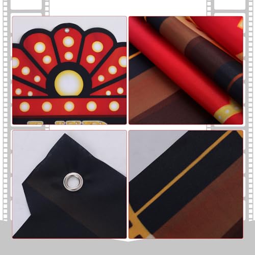 Peryiter 122 Pcs Movie Night Party Decorations VIP Entrance Backdrop Banner Set Red & Black Foil Fringe Curtain Balloon Arch Kit Movie Themed Supplies for Birthday Film Premiere - style: Movie Night