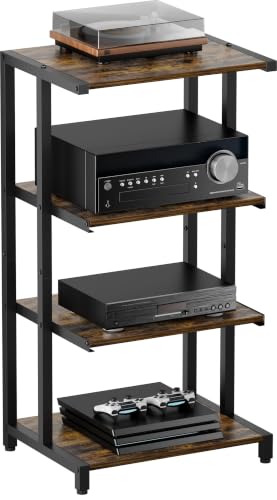 4-Tier Wooden Media Stand, AV Media Stand Corner Shelf for TV Accessories/Audiovisual Equipment/Optical Disc/PS4, Audio Storage Rack for Living Room, Gaming Room, Music Studio, Black - color: Black, size: NO Basket
