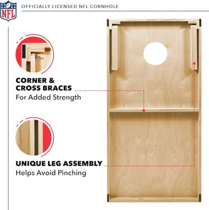 NFL 2' x 3' Solid Wood Cornhole Set with Direct Print HD Team Graphics – Great Gift for Any Football Fan! Bean Bag Toss Family Outdoor Games