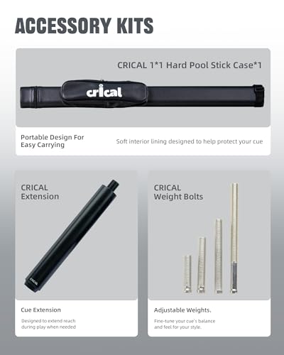 CRICAL COWCUE 58-Inch Carbon Fiber Pool Cue, Low Deflection, 12.5mm Tip | Adjustable pool cue with 3/8x8 joint for stable control, regular billiards practice and pool hall play. - color: CW-02-set2