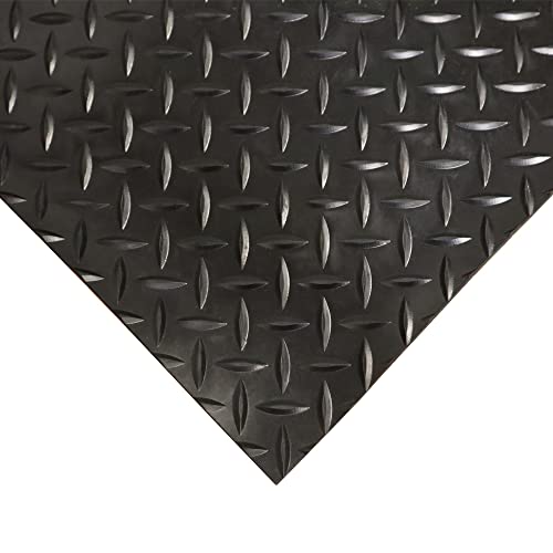 Rubber-Cal Diamond-Plate Rubber Flooring Roll - 3 mm x 4 ft x 1 ft Roll - Black - size: 12"L x 48"W x 0.1"Th