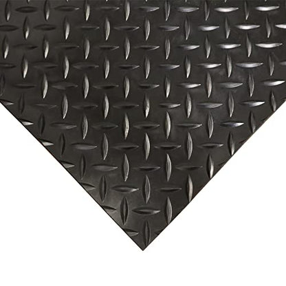Rubber-Cal Diamond-Plate Rubber Flooring Roll - 3 mm x 4 ft x 2.5 ft Roll - Black - size: 30"L x 48"W x 0.1"Th