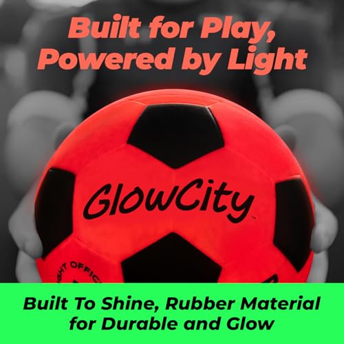 GlowCity Glow in The Dark Soccer Ball + Glider LED Flying Disc, Light Up, Durable, Multi-Color, Perfect for Evenings and Night Time, Great Gift for All Ages Teens