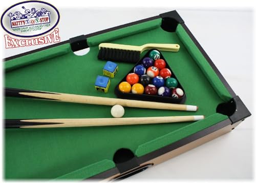 Matty's Toy Stop Deluxe 20" Wooden Table Top Pool Table – Complete Set with 15 Balls, 2 Cues, Chalk, Racking Triangle & Brush – Fun for Ages 6+ – Perfect for Family Game Nights