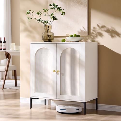 IFGET Modern Buffet Cabinet with Storage, 34" Tall Fluted Arched Sideboard Cabinet w/Adjustable Shelves, Wooden Modular Coffee Bar for Dining Room, Kitchen, Living Room, Entryway, White - color: White, size: 1 Piece