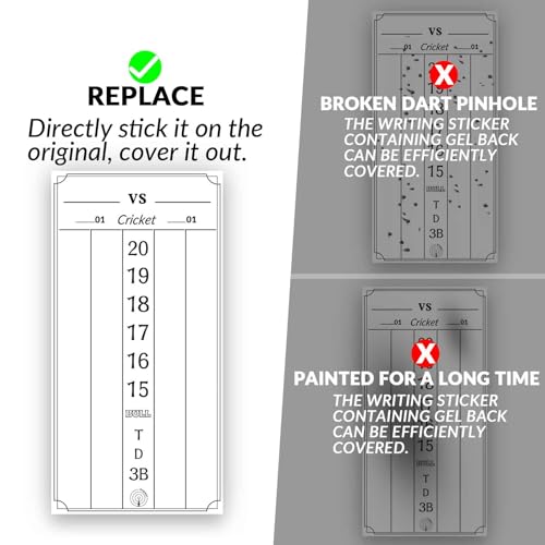 DIMBOI 2 Pcs Dry Erase Darts Scoreboard, Dart Scoreboard PET Stickers for Broken Stain Replacement, Cricket, and 01 Dart Game