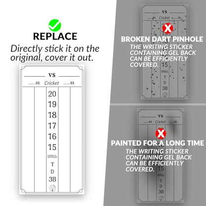 DIMBOI 2 Pcs Dry Erase Darts Scoreboard, Dart Scoreboard PET Stickers for Broken Stain Replacement, Cricket, and 01 Dart Game