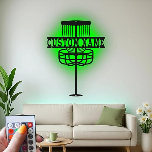 Custom Disc Golf Basket Led Light Metal Wall Art Personalized Gift for Disc Golfers Game Room or Outdoor Decor