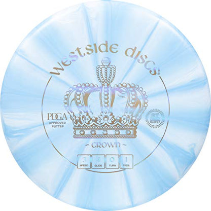 Westside Discs Origio Burst Crown Disc Golf Putter | Frisbee Golf Putt and Approach Disc | Great Off of the Tee Box Throwing Stable Putter | 170g Plus | Stamp Color and Burst Pattern Will Vary - color: Blue