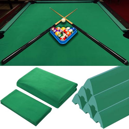Mixweer Billiard Cloth for 8 ft Pool Table Pre Cut Felt with 6 Cloth Strips and 6 Pool Table Rubber Bumpers for Bars, Clubs, Hotels Replacement - color: Green