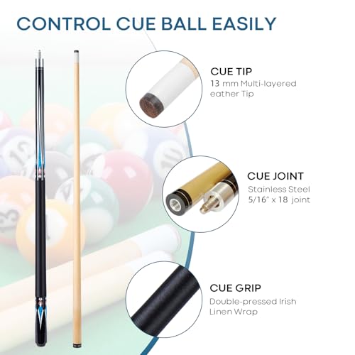 Pool Cue Stick Set,58" Billiard Cue Sticks,19/20 oz 1/2 Maple Billiard Pool Stick,13mm Cue Tip 2-Piece Pool Cue - color: Black 19oz
