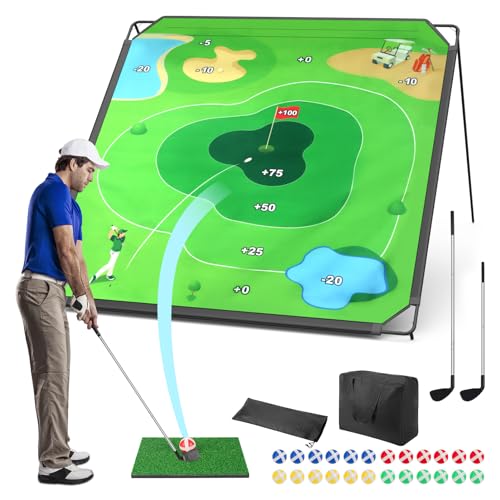 BaiYuan 71''x71'' Golf Chipping Game Set for Dads & Junior Golfers, Indoor, Outdoor Backyard & Lawn Fun with 2 Golf Clubs, 24 Sticky Balls, Putting Mat & Carry Bag, Family Yard Target Game - size: 71"x71"