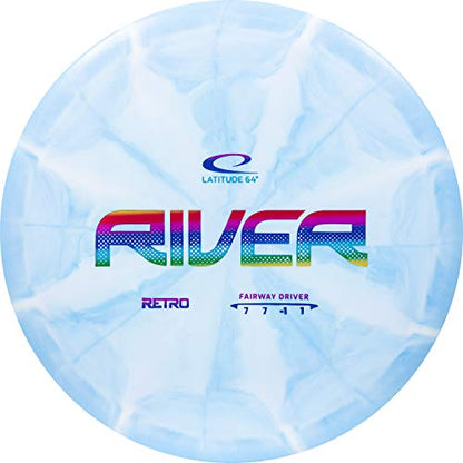 Latitude 64 Retro Burst River | Disc Golf Fairway Driver | Easy-to-Throw Disc Golf Driver for Beginners | Straight Flying | 170g+ Frisbee Disc | Unique Burst Patterns | Blue - color: Blue