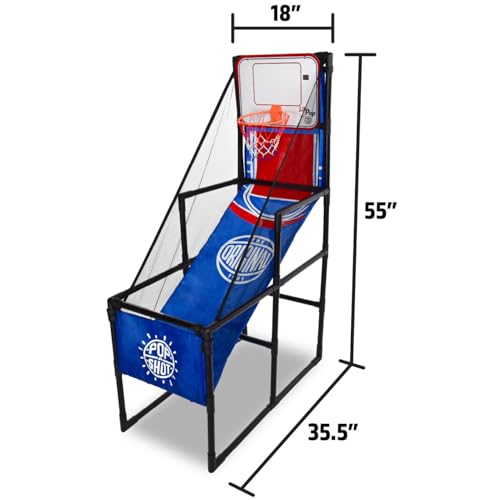 Pop-A-Shot Lil’ Pop Game | Indoor Arcade Basketball Hoop for Kids Age 3-6 | 3 Balls & Sticker Pack | Electronic Scoreboard, Music, Sound FX