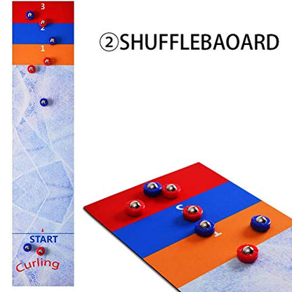 3 in 1 Shuffleboard Bowling Game Table Set for Family | 3 in 1 shuffleboard, bowling & curling set.Smooth playing surface. Quick assembly.Full accessory set.Perfect for home parties