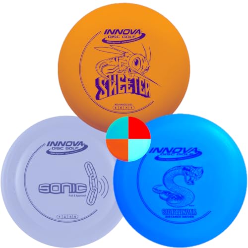 Innova Disc Golf DX 3 Disc Set | Driver, Midrange, Putter | Sidewinder, Skeeter, Sonic + G3T Blank top mini