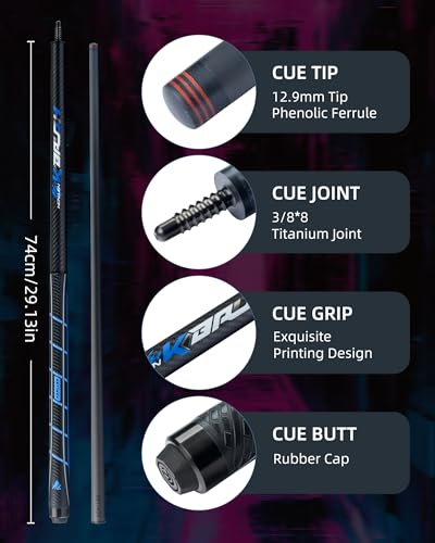 KONLLEN Carbon Fiber Break Cue, 58" 2-Piece Heavy Hitter Pool Break Cue Stick with 12.9mm Tip, Professional Billiards Break Stick - color: KL-KBR-1