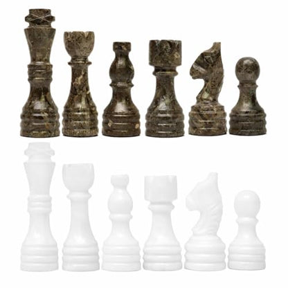 Handcrafted Premium Marble Chess Pieces Set Elegant 32-Piece Replacement for 12-15 Inch Chess Boards with Storage Box (Grey and White) - color: Grey and White