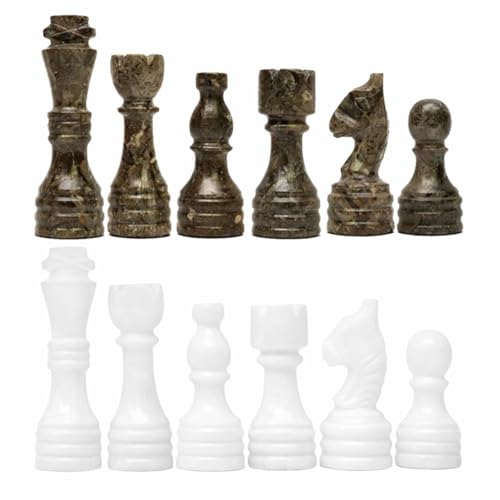 Handcrafted Premium Marble Chess Pieces Set Elegant 32-Piece Replacement for 12-15 Inch Chess Boards with Storage Box (Grey and White) - color: Grey and White
